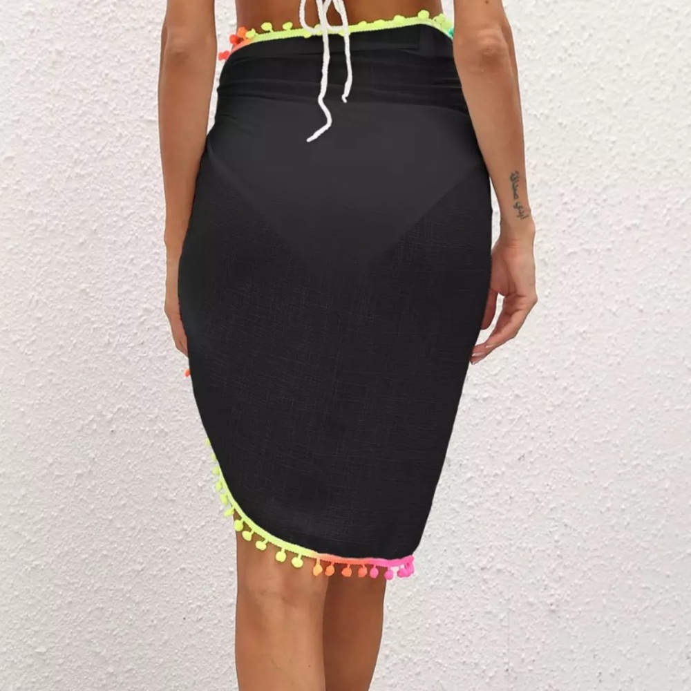 New! Black Rainbow Pom Sarong - Picture 3 of 6
